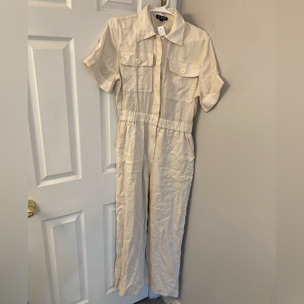 NWT J. Crew Cream Short Sleeve Jumpsuit Button Front Size 6